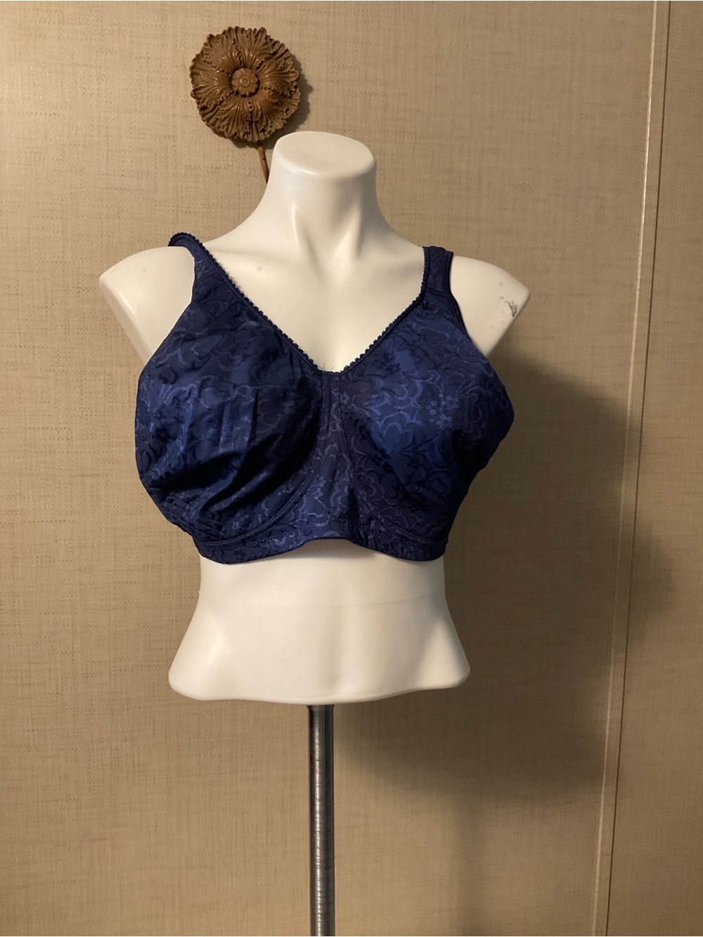 Playtex Navy Jacquard Full Coverage Wireless Bra